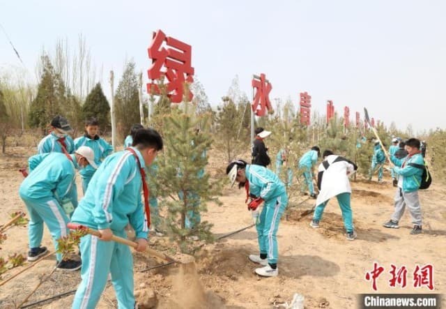 宁夏银川：300余名小学生共绘春日植树画卷